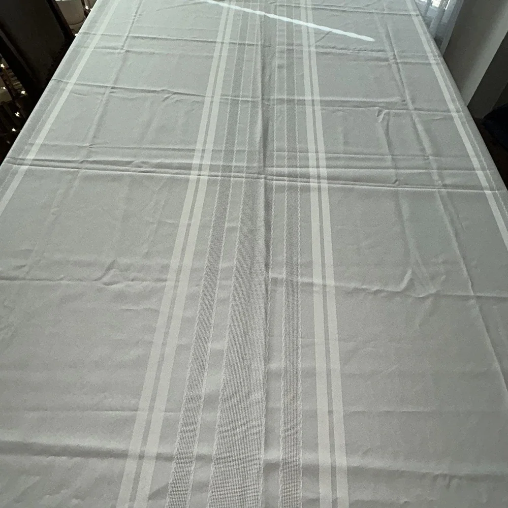 Vintage Cream Ivory Damask Stripe Tablecloth Mid-Century Rectangle 60x84